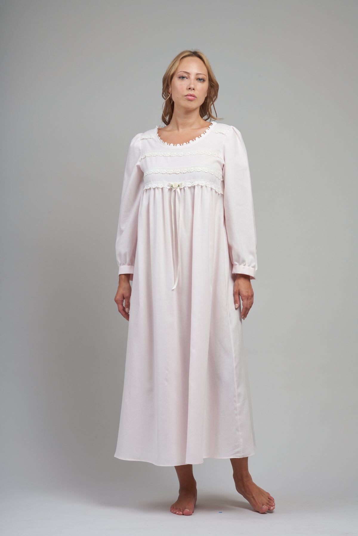 9016  Long gown with low yoke