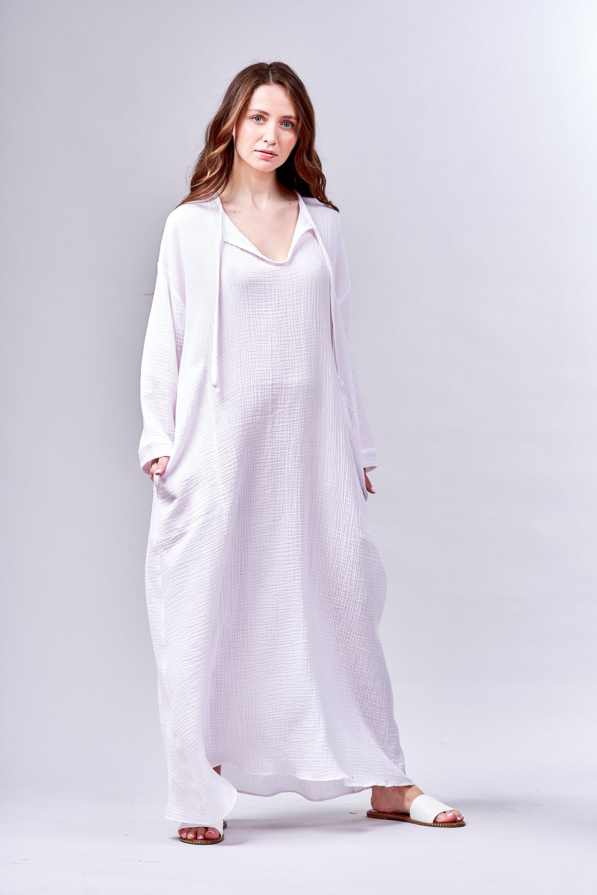 3029 - Long  Caftan- New White Gauze