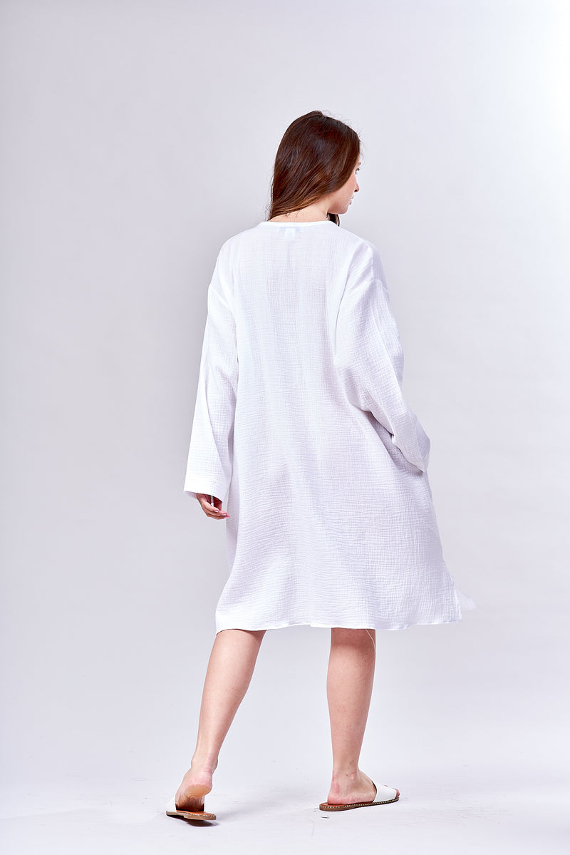 3033- Long  Caftan- New White Gauze