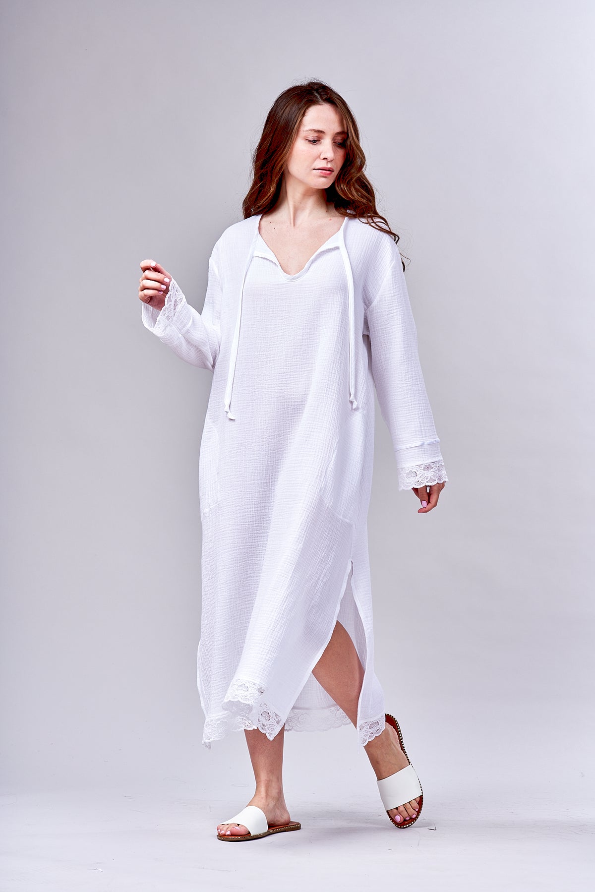 3028 - Long Caftan 3/4 length- New White Gauze