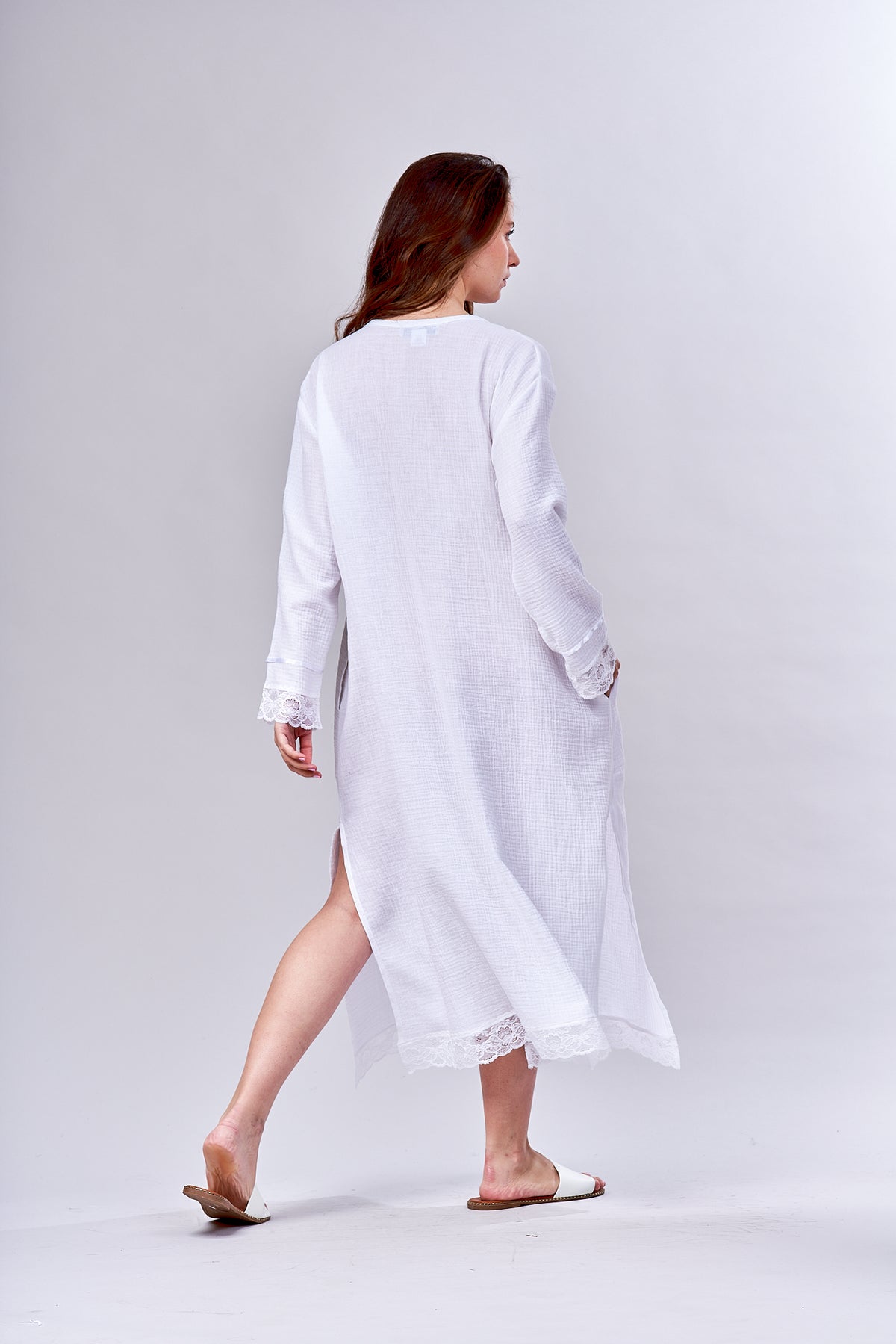 3028 - Long Caftan 3/4 length- New White Gauze