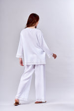 3030 - Gorgeous lace trimmed PJS- New White Gauze