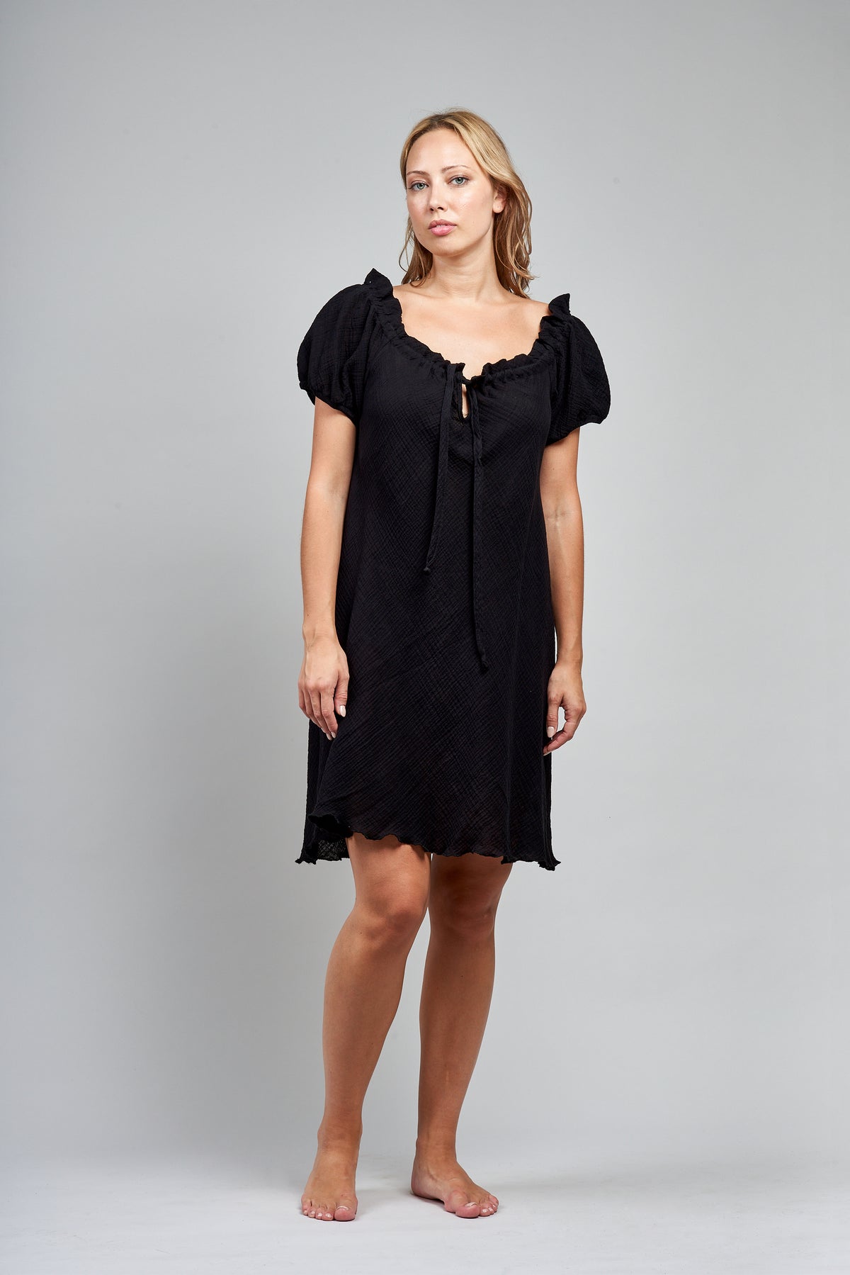 3109- Short dress with shirred neckline