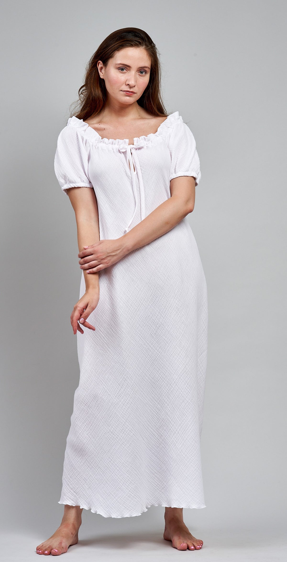 3109- Short/ 3110 Long dress with shirred neckline