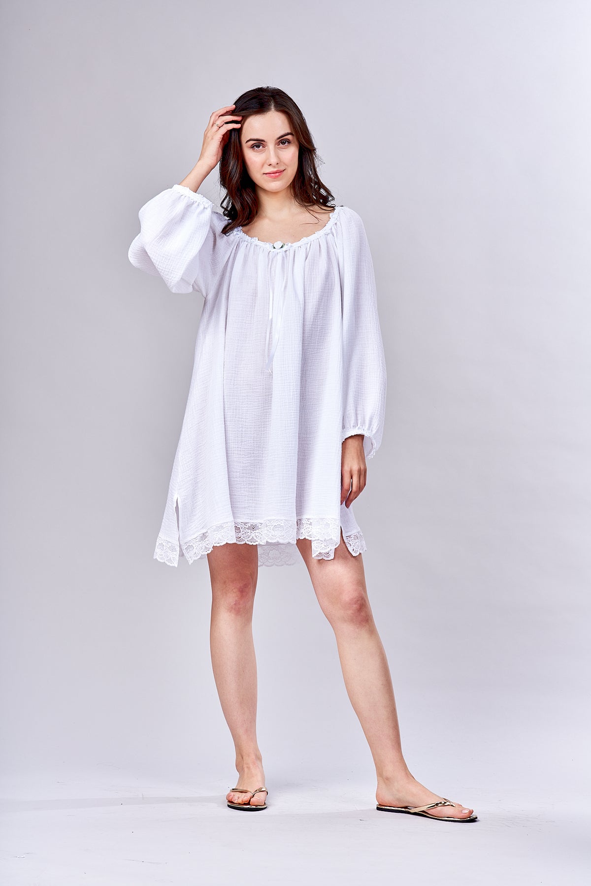 3023 - Short Nightshirt - New White Gauze