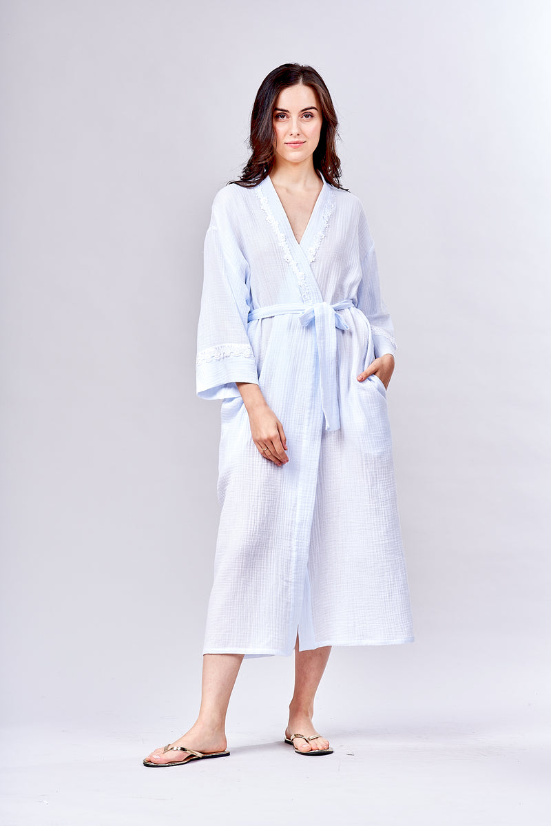 3032 -  Long Kimono Robe- New White Gauze
