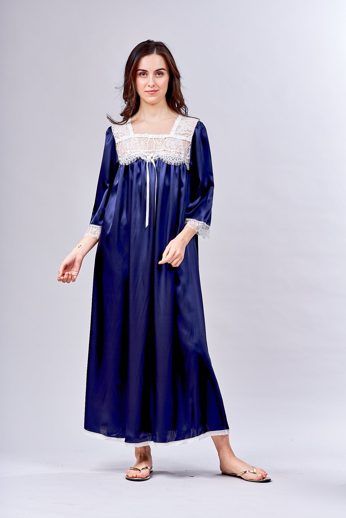 4509- Satin long gown w 3/4 sleeves