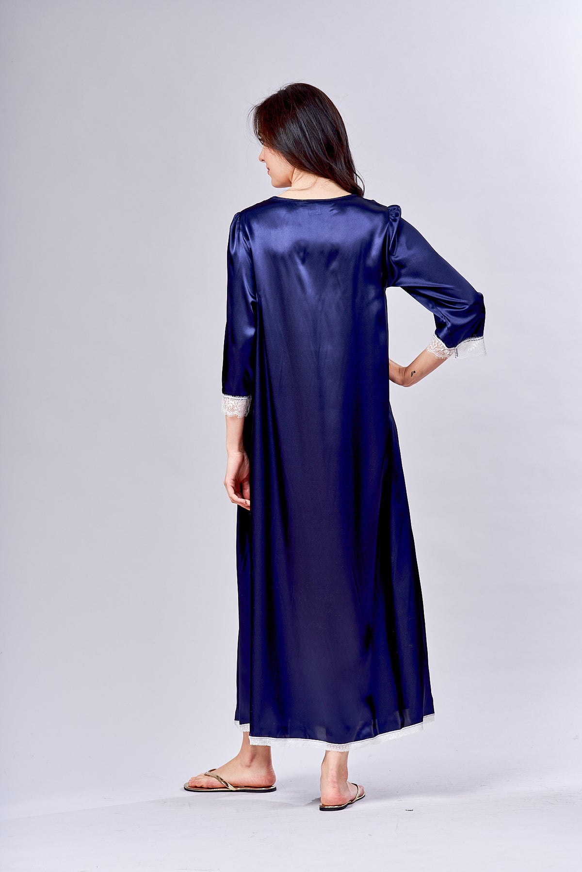 4509- Satin long gown w 3/4 sleeves