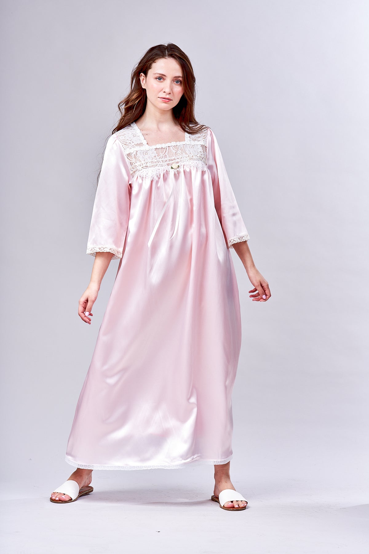 4023 - Long gown with lace yoke