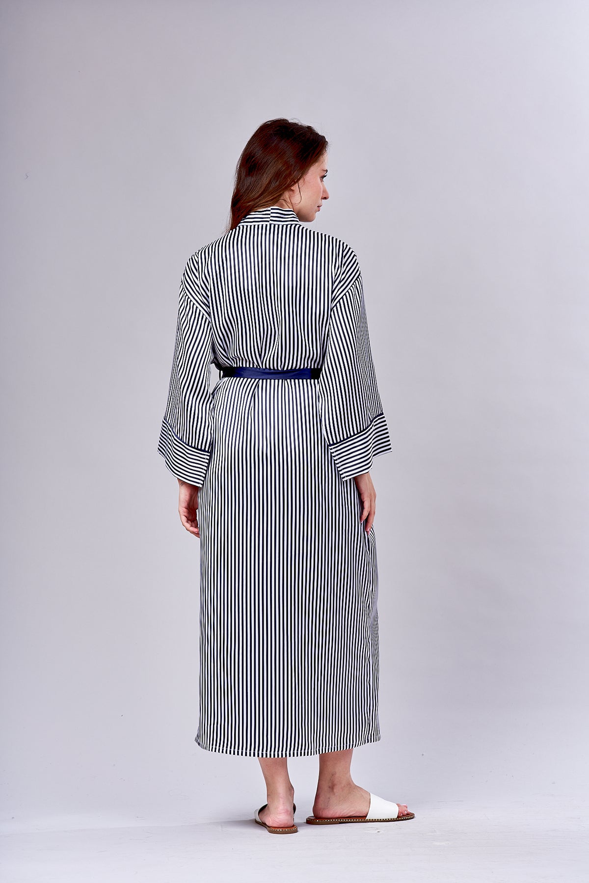 4527- Satin Stripe Long Kimono Robe