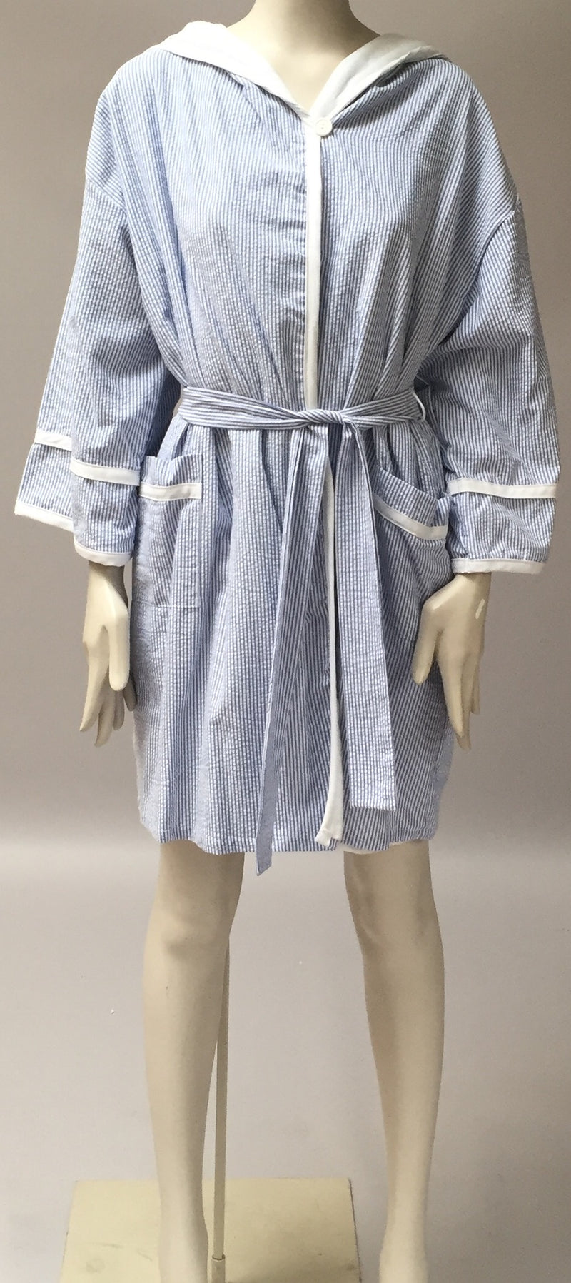 6026 Seersucker robe,Terry lined - (to clear- final sale)