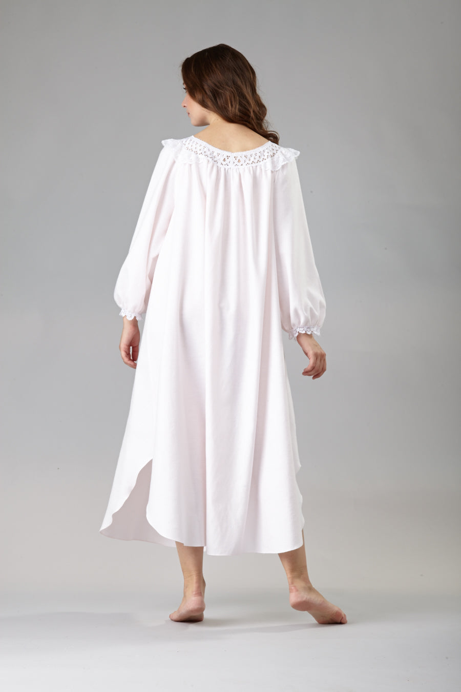 9205  Flannel Classic Nightshirt with lace yoke