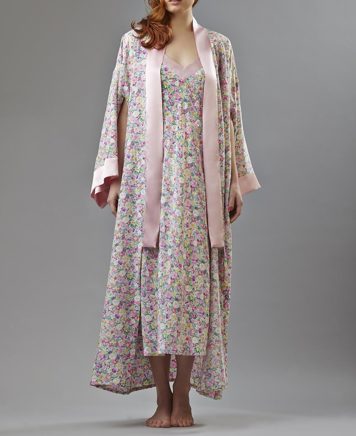 Silk flower print; Long Kimono  - Final sale- No returns